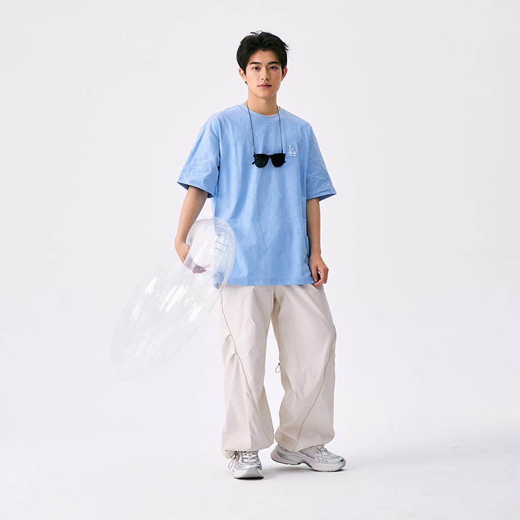New MLB MONOGRAM Collection Los Angeles Dodgers SS25 T Shirt Unisex Sky Blue 3ATSM1353-07SBS