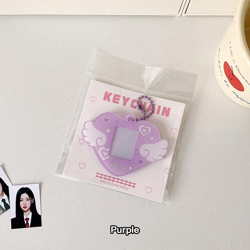 

Colorful Heart Wing Acrylic Card Holder 1 Inch ID Photo Storage Display Pendant Keychain Hanging Ornament фіолетовий