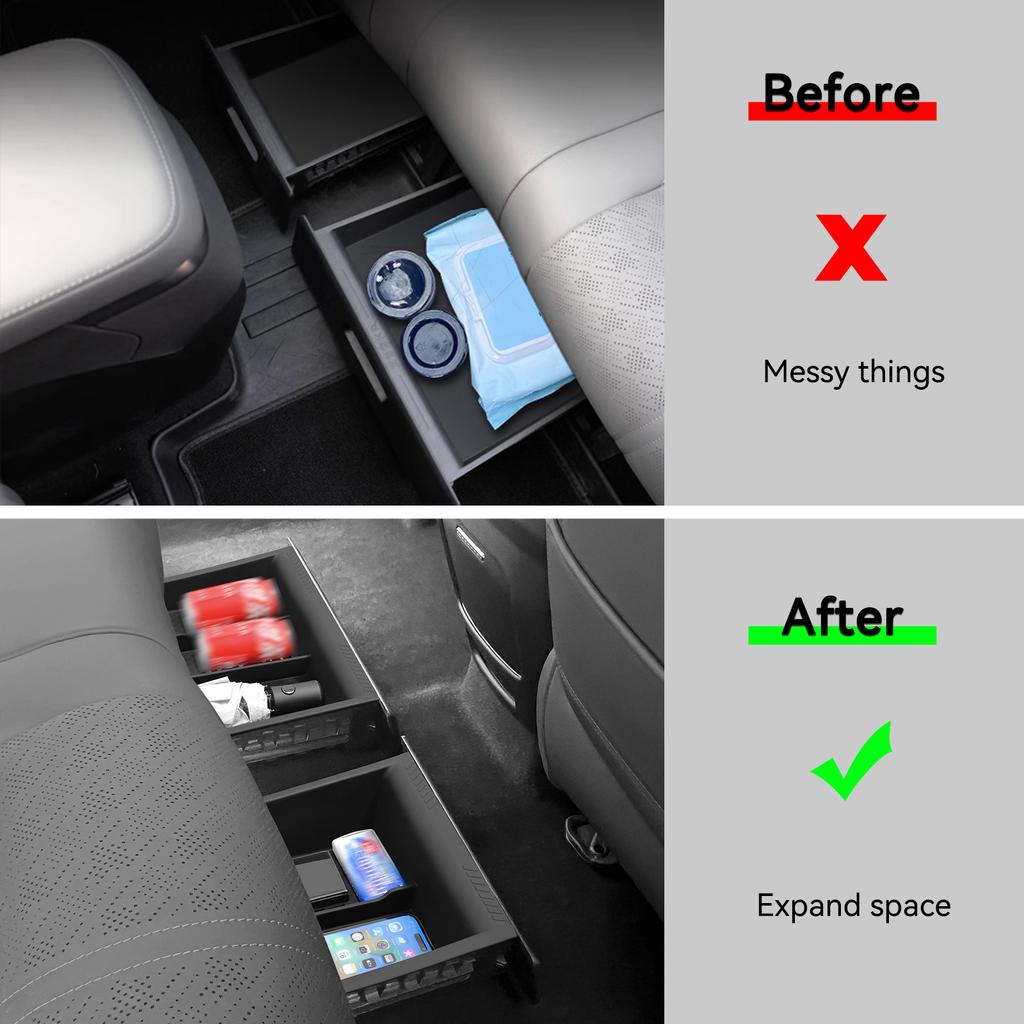 LUCKEASY for Zeekr 7X 2026+ 2rd Second Row Underseat Storage Box Silicone Car Tray Organizer Tidying Accessories Black 2PCS