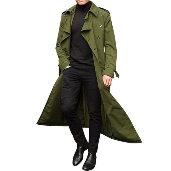 Autumn Winter Long Trench Coat Double-breasted Solid Color Slim Windproof Windbreaker Streetwear