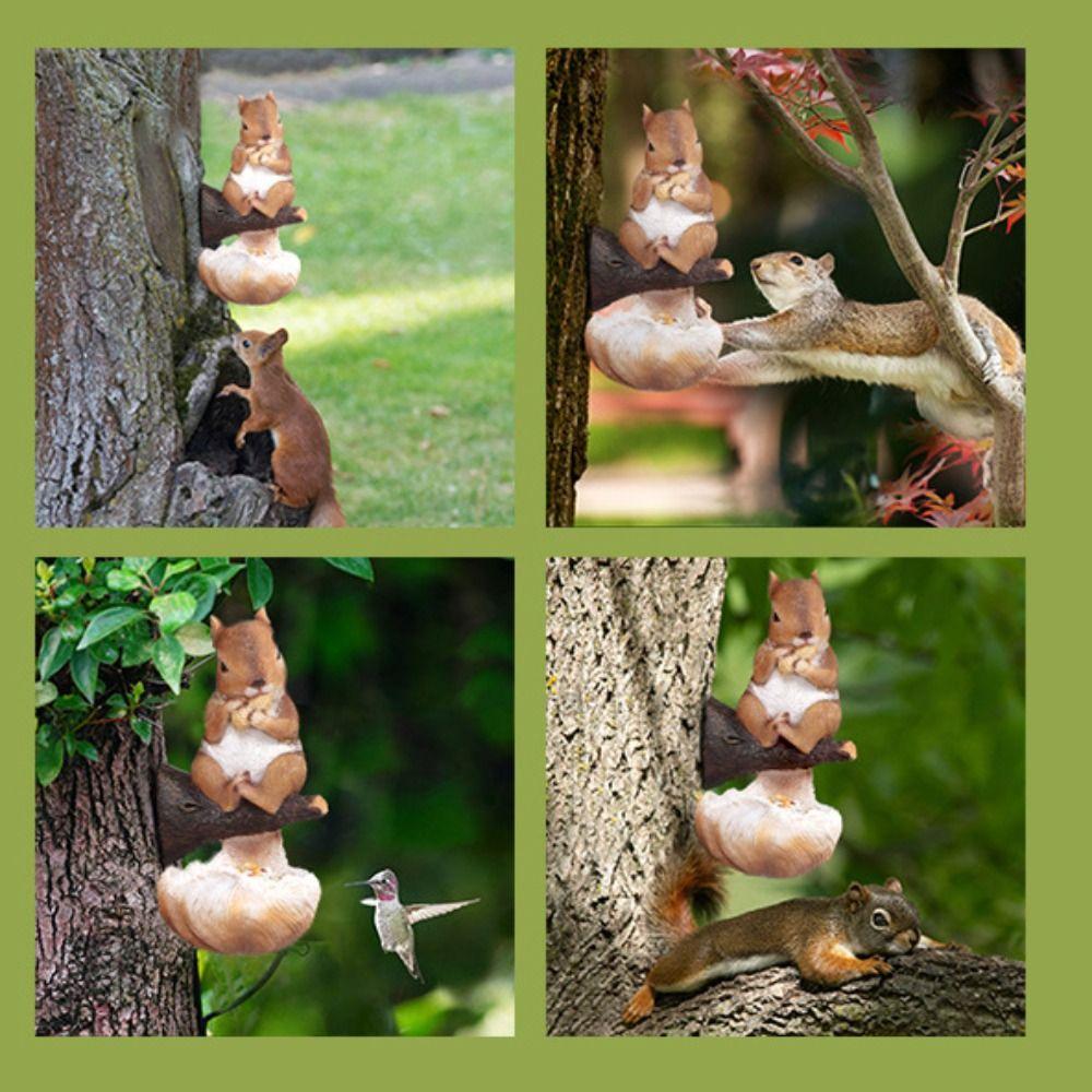 Simulation Bird Feeder Resin Animal Figurines Creative Squirrel Tree Hanging  Drinking Water