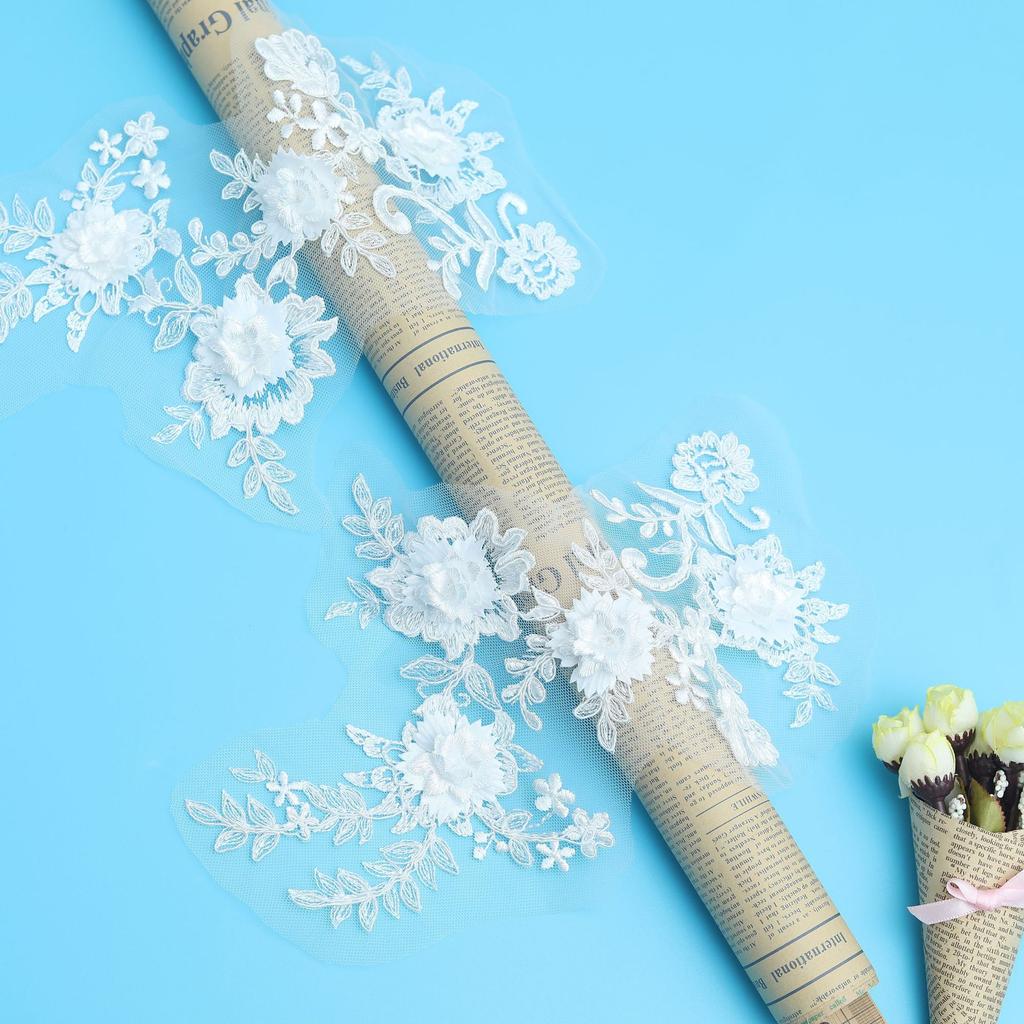 Clothing Accessories Handmade Accessories Embroidery Three-Dimensional White Car Bone Pair Flower Lace Flower Decoration Bridal Headdress