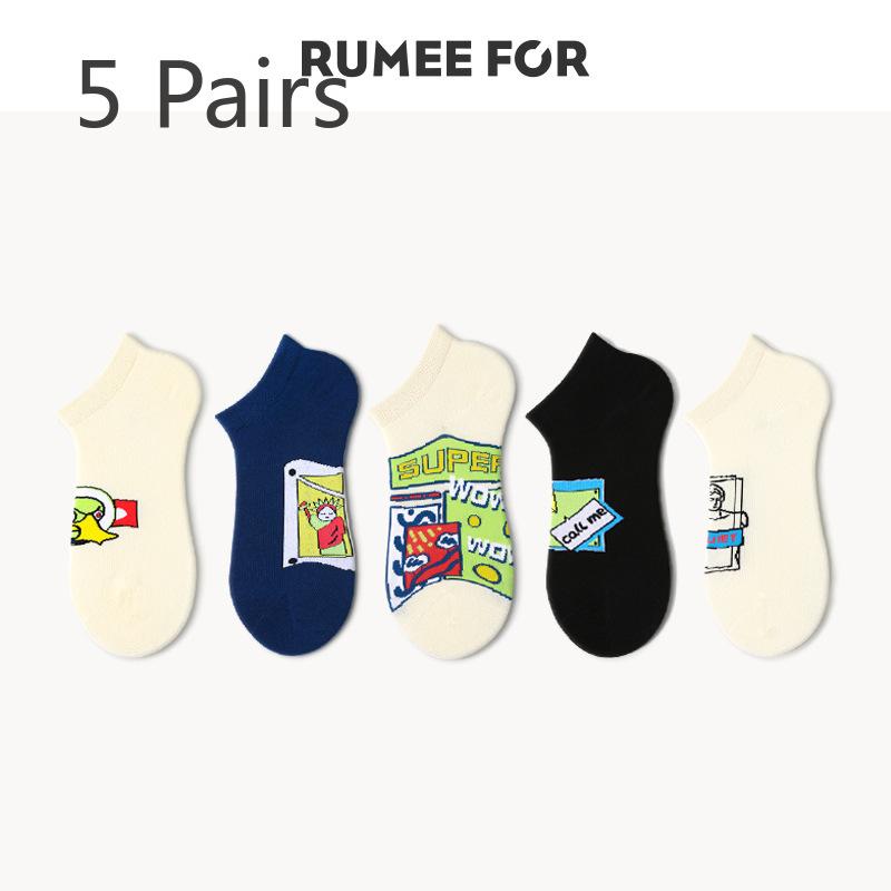 5 Pairs of Female Spring and Autumn Thin Shallow Mouth Low Top Sweat Breathable Cotton Boat Socks