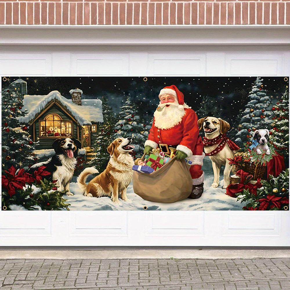 Großes Weihnachts-Garagentor-Banner Nikolaus und Welpe Geschenk-Szene geeignet für die winterliche Außen-Feiertagsdekoration
