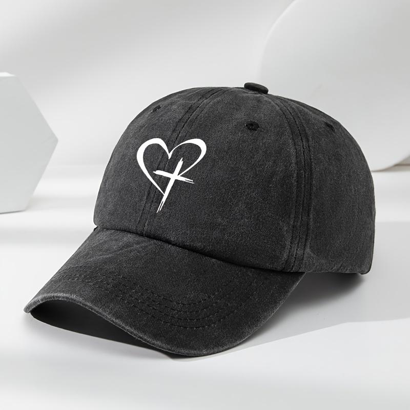 Love Cross Printed Baseball Cap Fashionable Outdoor Leisure Sports Sun Hat Washed Retro Soft Top Comfortable Peaked Cap