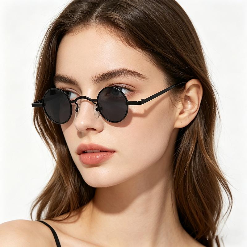 Xiaomi Óculos de Sol Masculinos Vintage Rock Punk Clássicos Pequenos Redondos Óculos de Sol Femininos Ponte Larga Armação de Metal Lentes Pretas Óculos de Condução