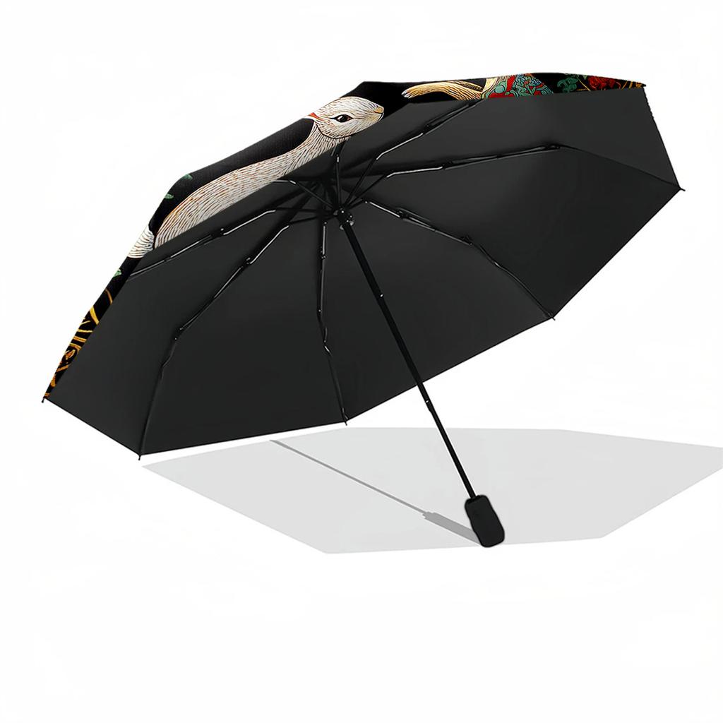 Vintage Festive Rabbit Art Automatic Umbrella Folding Umbrella with 8 Ribs Compact Design Travel Essential Fashionable Best for Christmas