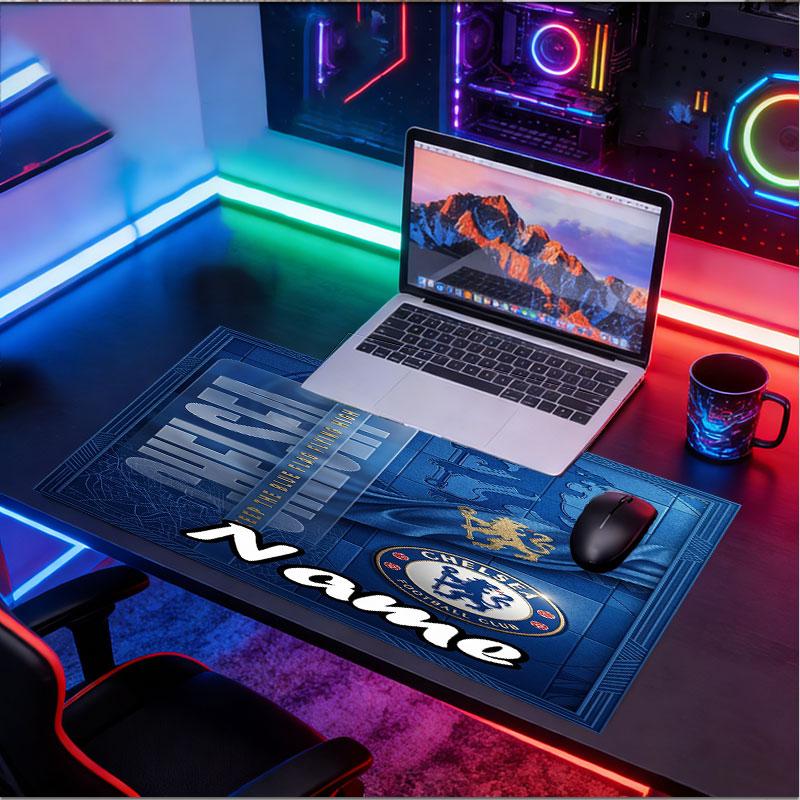 Custom Name Personalized Chelsea Football Club Pattern Mousepad, Laptop PC Desk Mat, Decorative Desk Mat for Home Keyboard Pad Gift