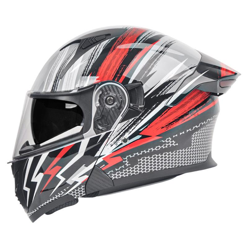 AD Unisex Full Face Motorcycle Helmet with LED Taillight, All-Season, Flip-Up, 3C/DOT Certified.