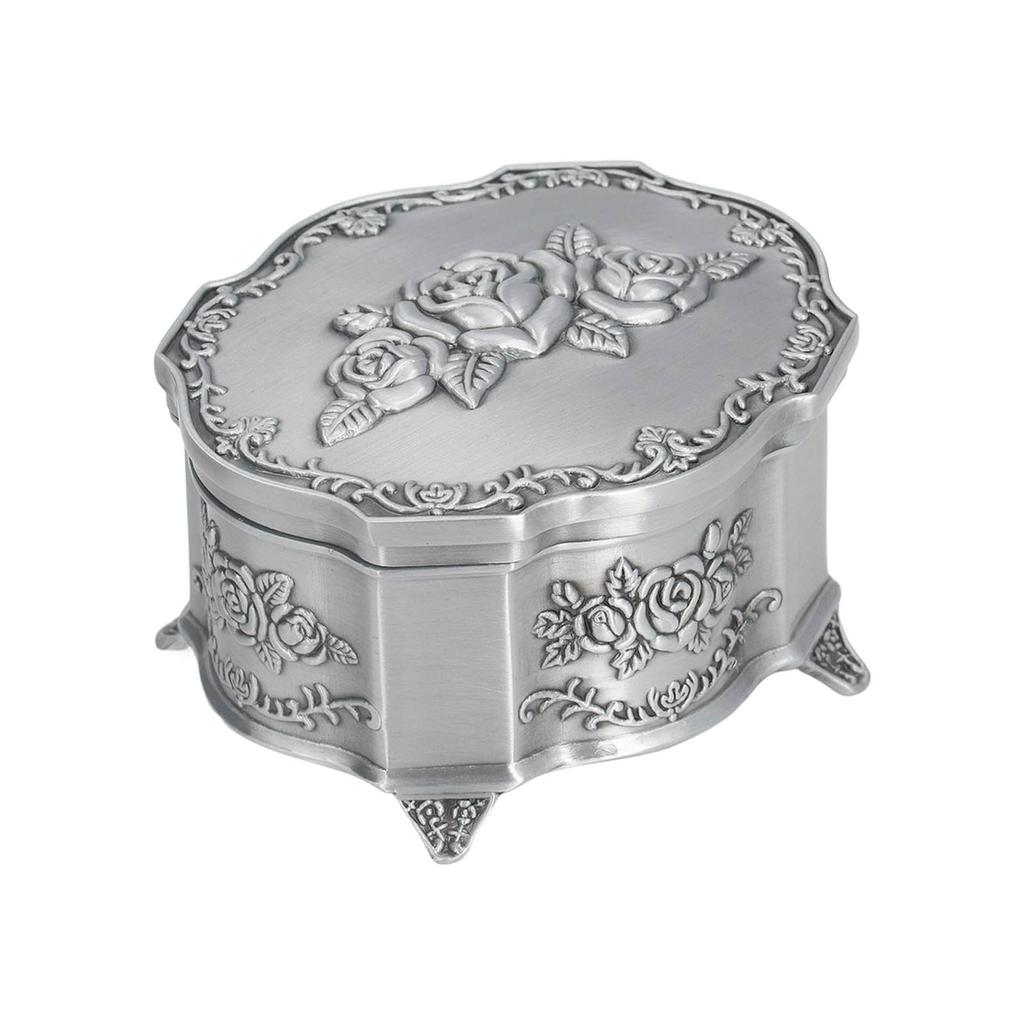 Vintage Jewelry Box Zinc Alloy Soft Lining Embossed Design Surface Polishing Sturdy Durable Trinket Box