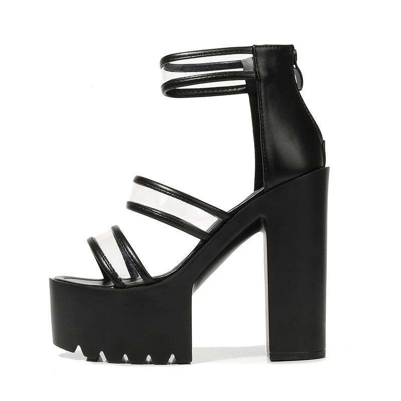 

2025 Muffin Dance Runway Thick Heel Fish Mouth 15cm Spring Summer High Transparent Super High Heel Sandals ZYW-810-8 39 чёрный