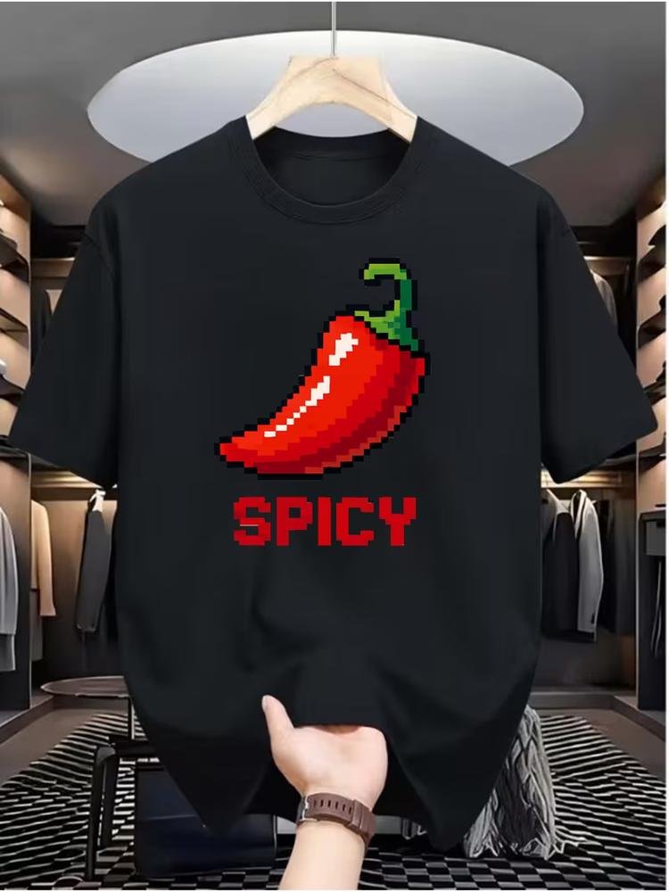 Unisexs Spicy Chili Pepper Tee Korean Graphic Pixel Streetwear Summer TShirt
