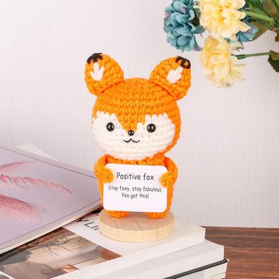 Gehäkeltes Lustiges Fuchs Tierpuppe Mit Positiver Karte Verzierungs Handgefertigt Gestricktes Fuchs Schreibtisch Figur Kreatives Häkeln Weihnachtsgeschenk