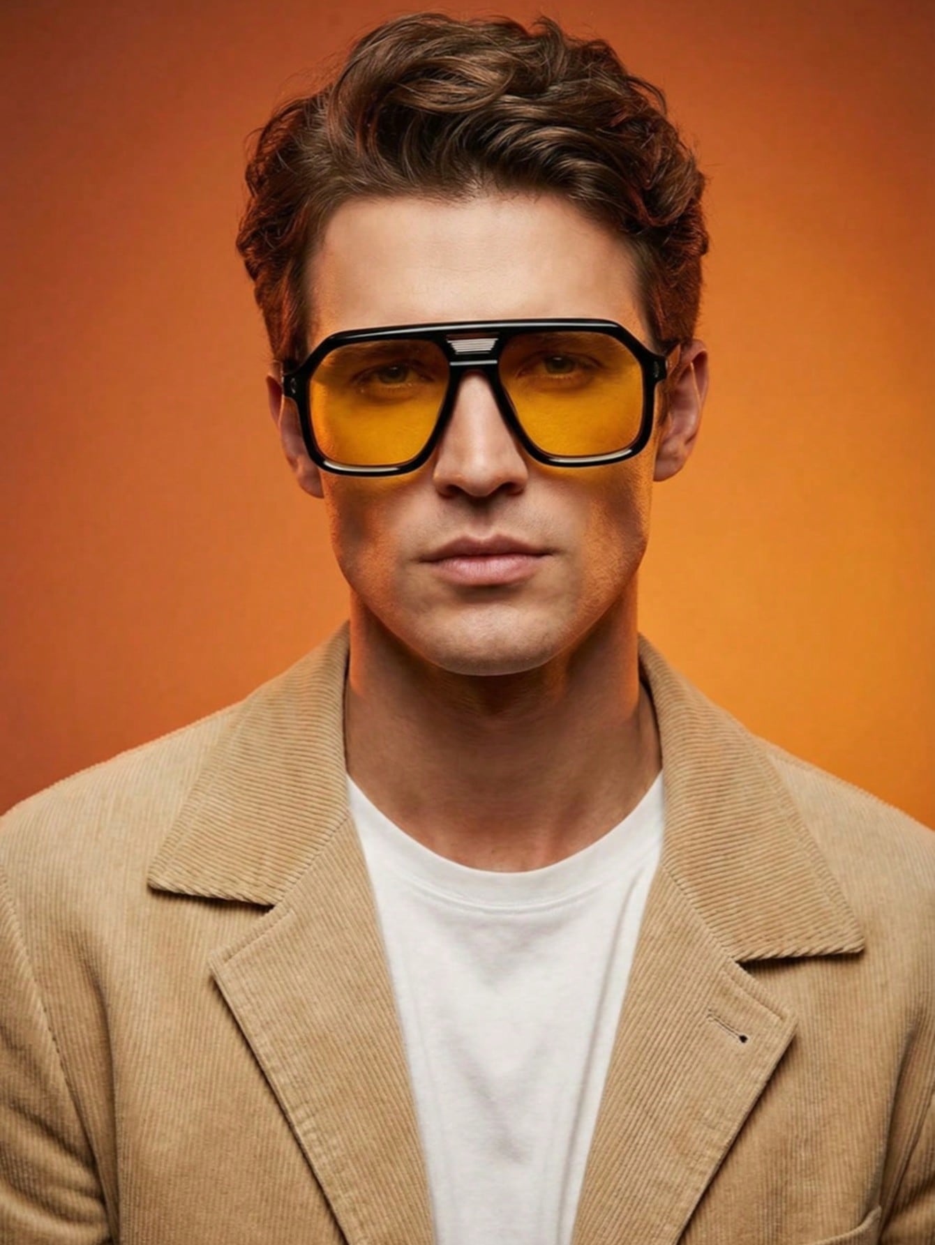 

Men s plastic full-frame double-bridge glasses with metal decorative geometric frames, vintage street fashion style, suitable fo жёлтый