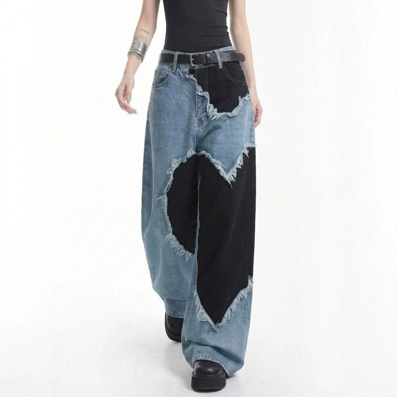 Womens High Waist Wide Leg Jeans Distressed Washed Denim Pants Slim Fit Casual Trousers Teens
