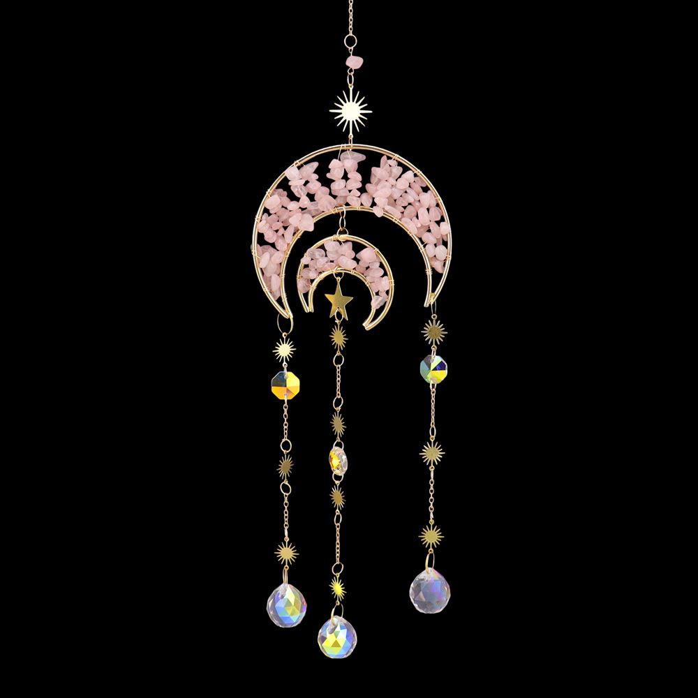 Natural Crystal Moon Pendant Sun Catcher Wind Chime for Home and Garden Decoration