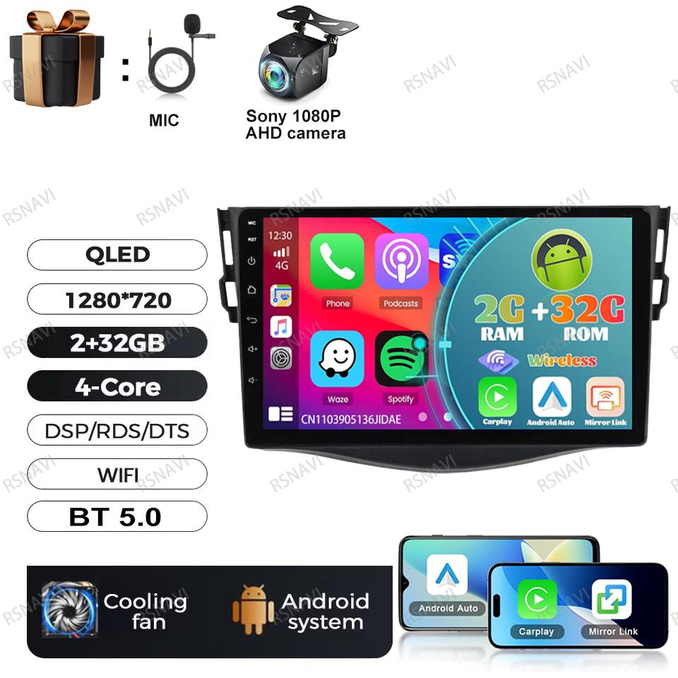 Car Radio Android 16 For Toyota RAV4 Rav 4 2005-2013 DVD Viedo Player DSP 5G WIFI Wireless Carplay Auto Multimedia QLED Qualcomm