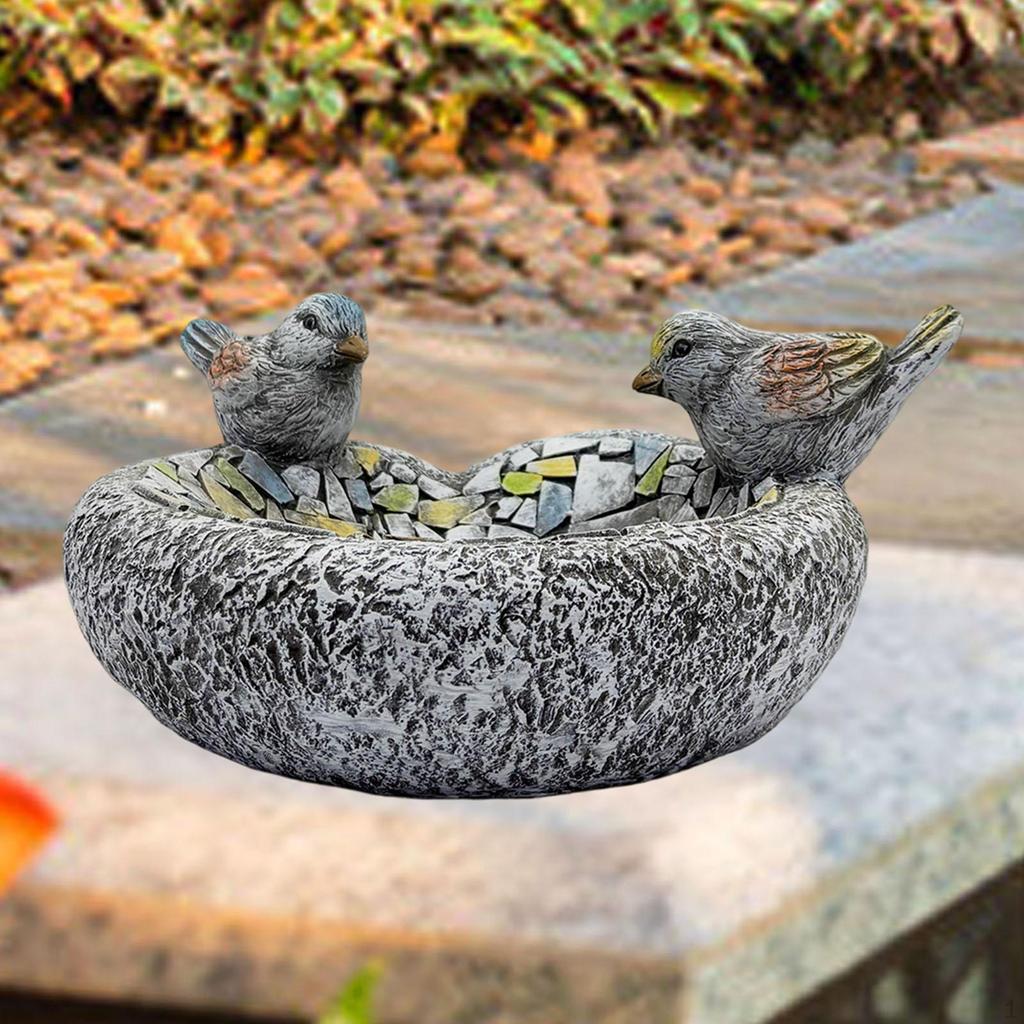 Bird Bath Bowl Feeder Dish Garden Statue Weatherproof Resin Figurine Water for Outside