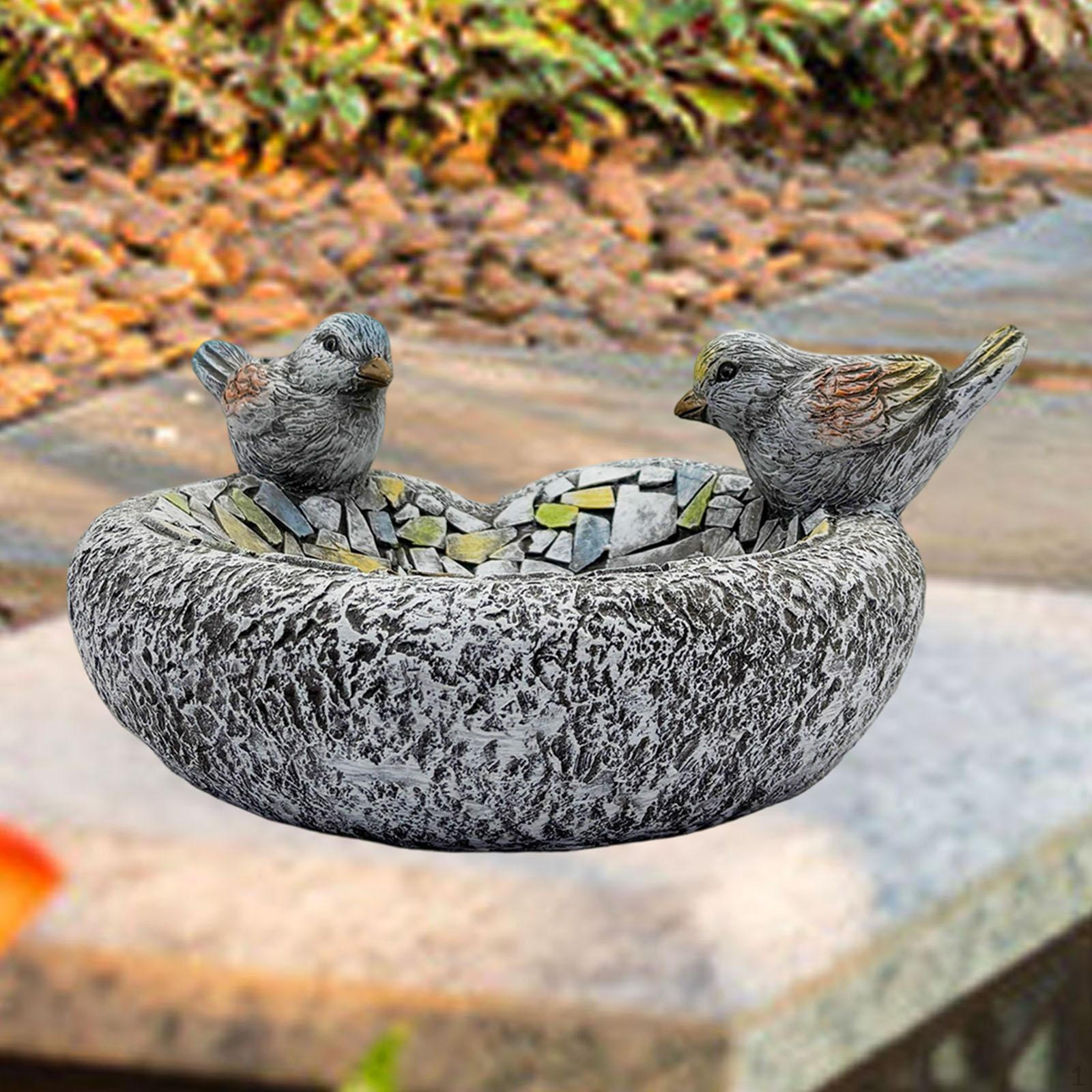 

Bird Bath Bowl Feeder Dish Garden Statue Weatherproof Resin Figurine Water for Outside