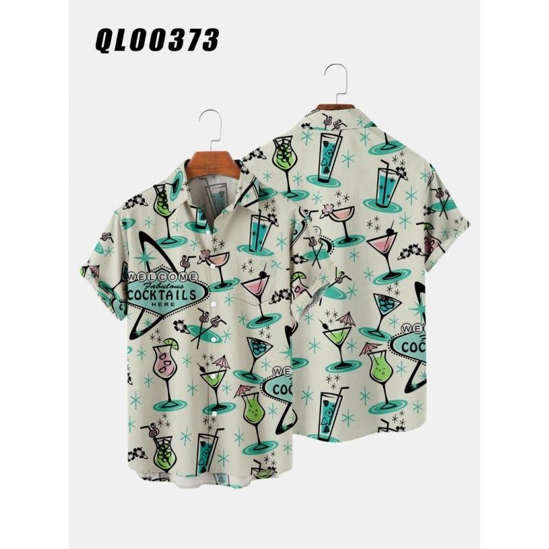 Summer New Large Size Men's Fashion Leaf 1D Digital Printing Shirt Hawaiian Casual Short Sleeve