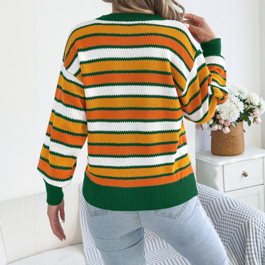 Women's Casual Stripe Sleeve Pullover Sweater