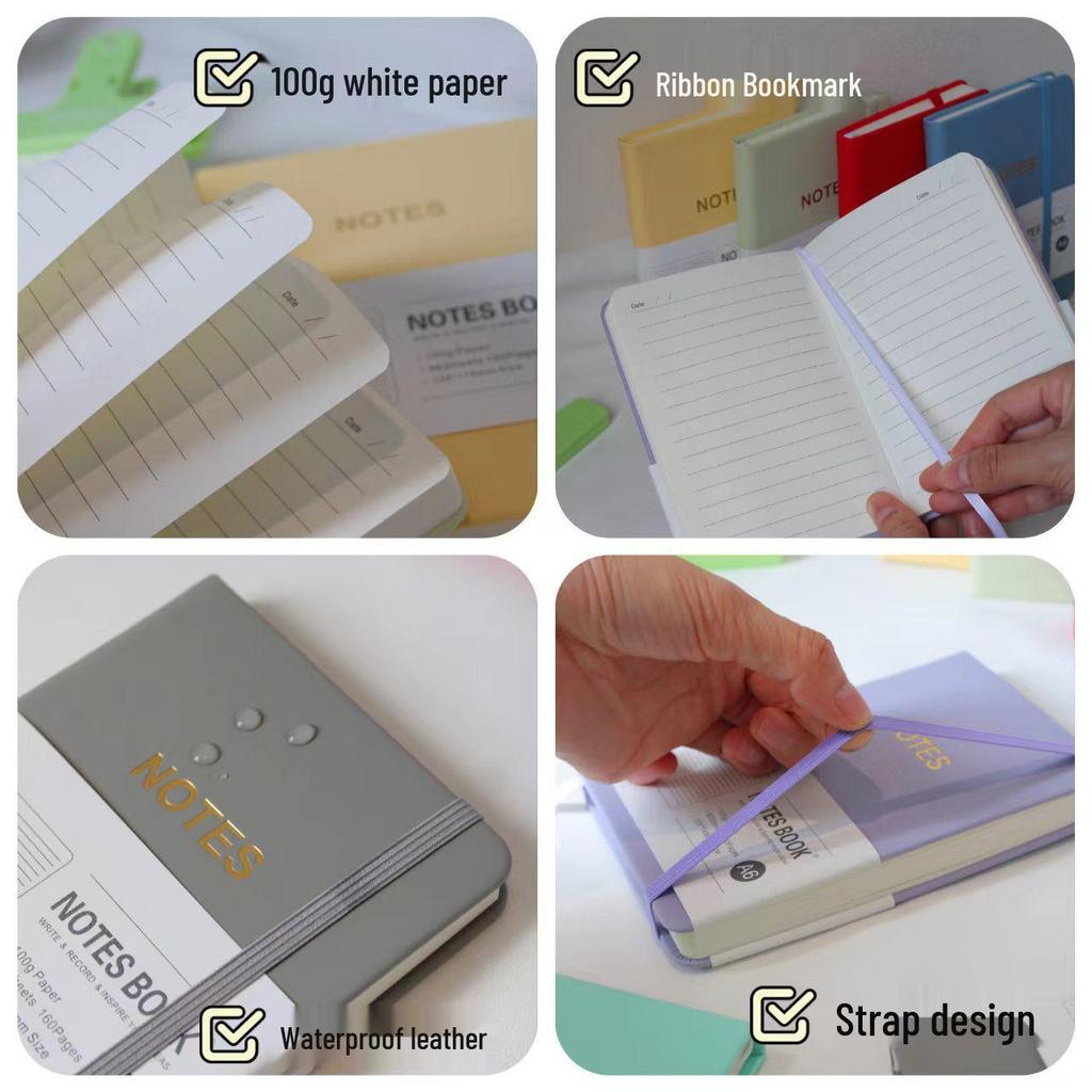 B6 Soft Leather Notebook with Thickened Inner Pages and Binding Strap, Portable Diary