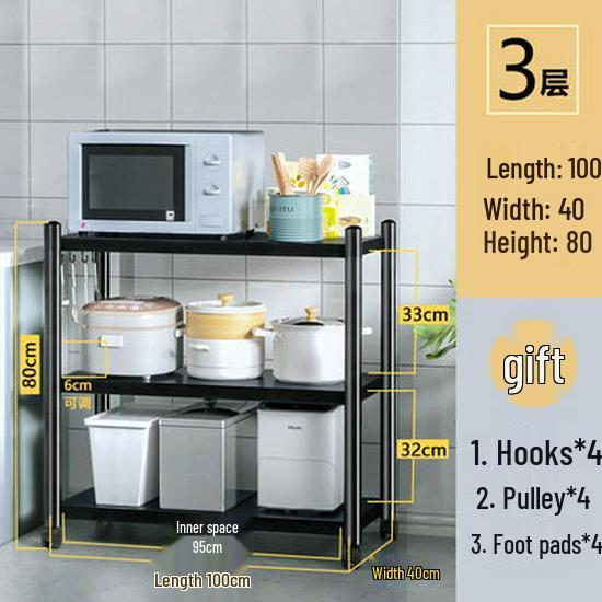 Floor-standing Detachable Kitchen Storage Rack with Wheels and Pot Holder for Microwave and Oven