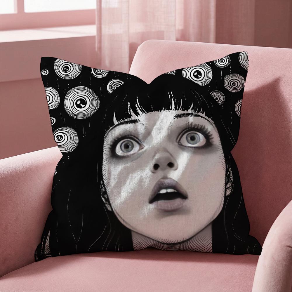 J-Junji Ito Terror Horror Cushion Cover Multi-Scene Pillow Cover for Home & Car - Reversible, Soft & Durable for Daily Use