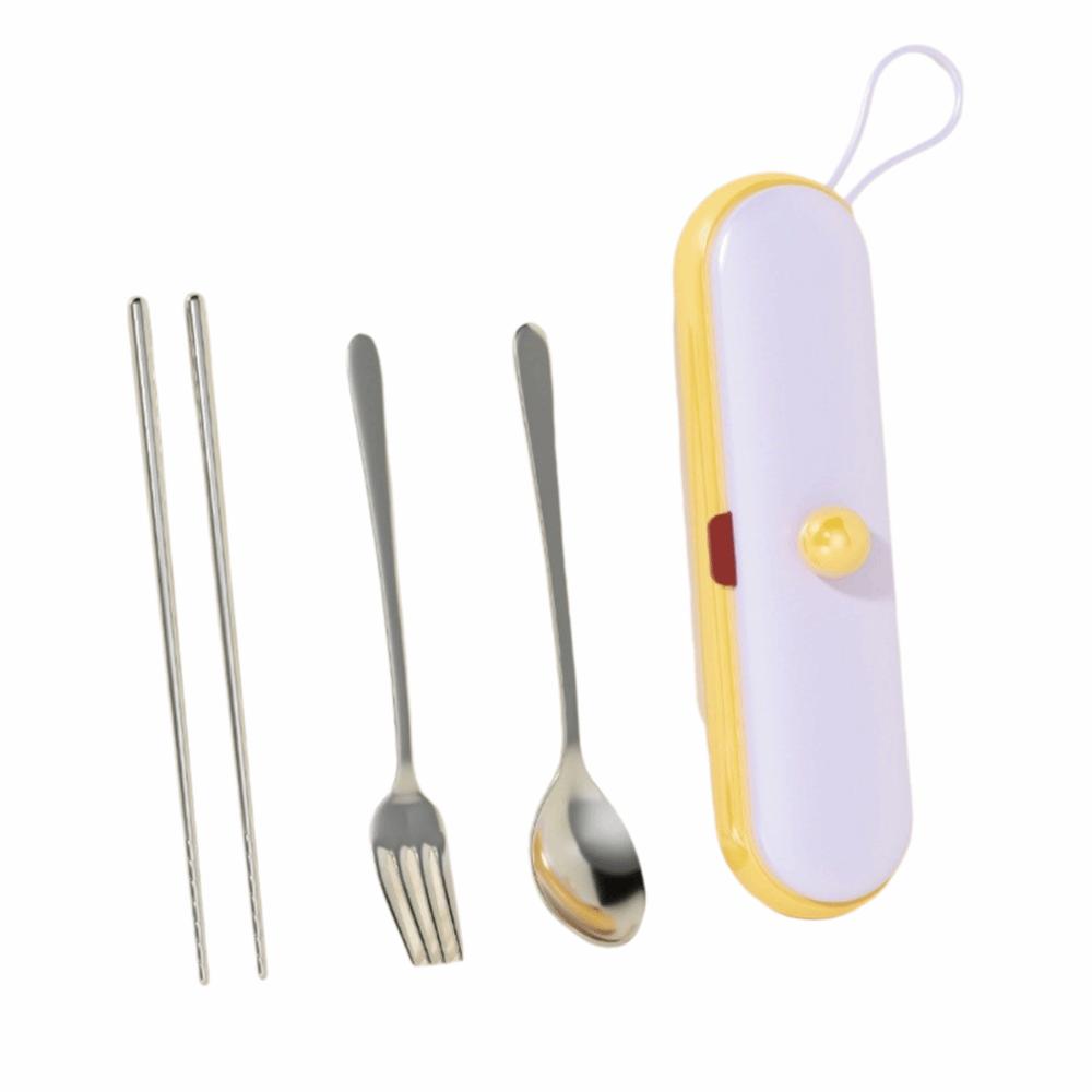 Cartoon Pattern Chopsticks Three-piece Set Stainless Steel Fork Dining Utensils Kit  Outdoor Dining