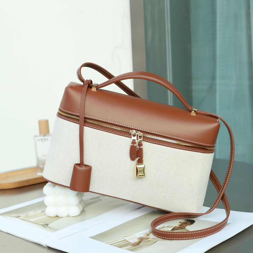 LP27 Women's Large Capacity Genuine Leather & Canvas Handbag - Versatile Messenger & Lunch Bag