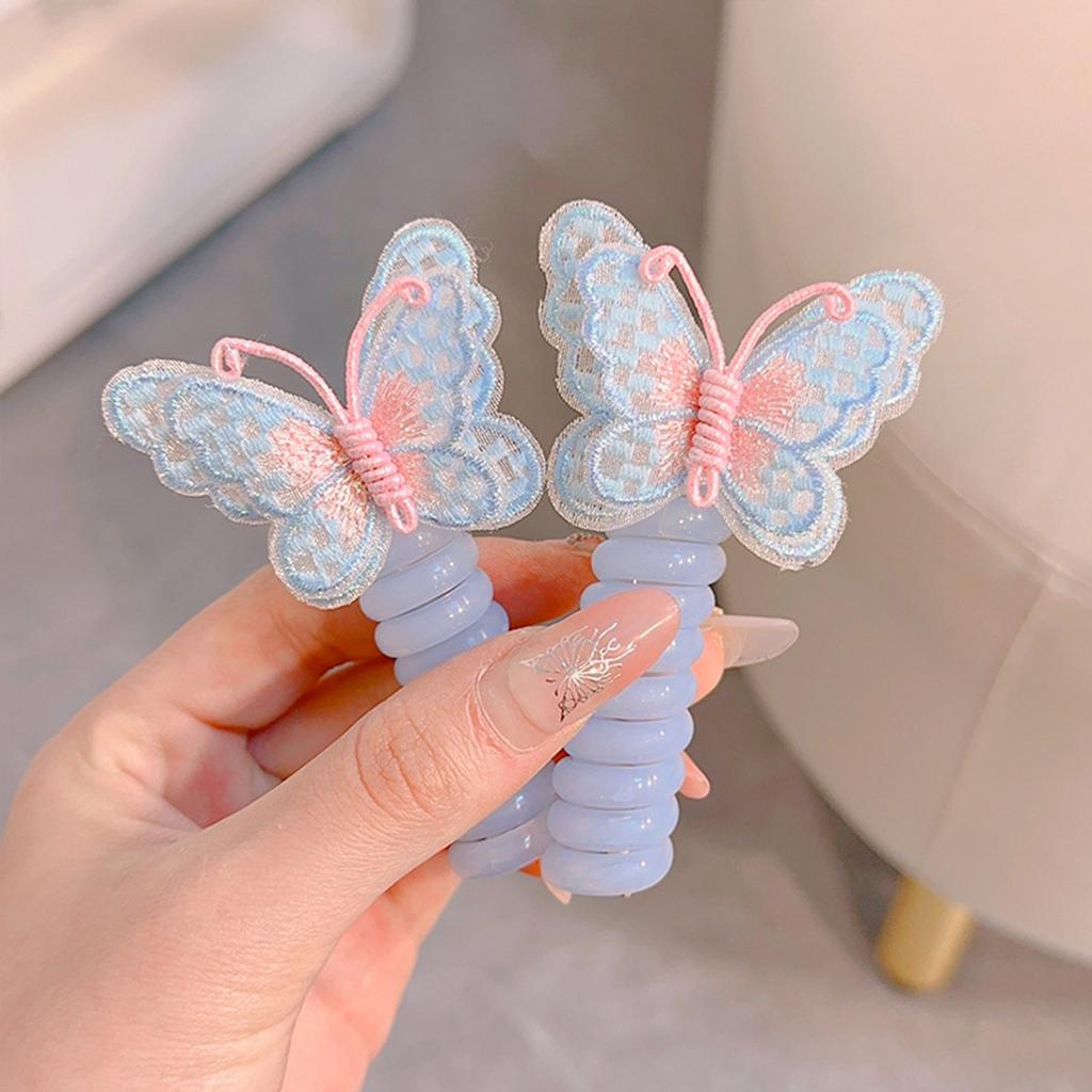 Telephone Cord Spiral Hairband Butterfly Hair Tie for Little Girl Sweet Ponytail Holder Elastic Hair Styling Accessories