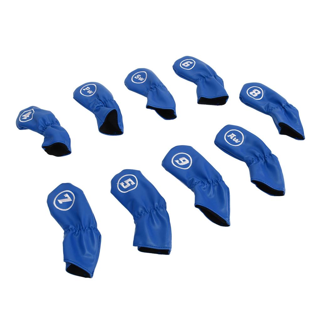 9Pcs Golf Iron Head Covers PU Waterproof Golf Club Headcovers for Right Left Handed Golfer Lovers Blue