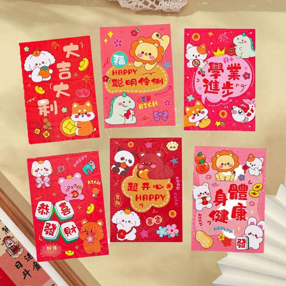 6Pcs Cute Snake Year Red Envelope Bag Cartooon 2025 Red Pocket New Year Red Packet  Blessing Gift