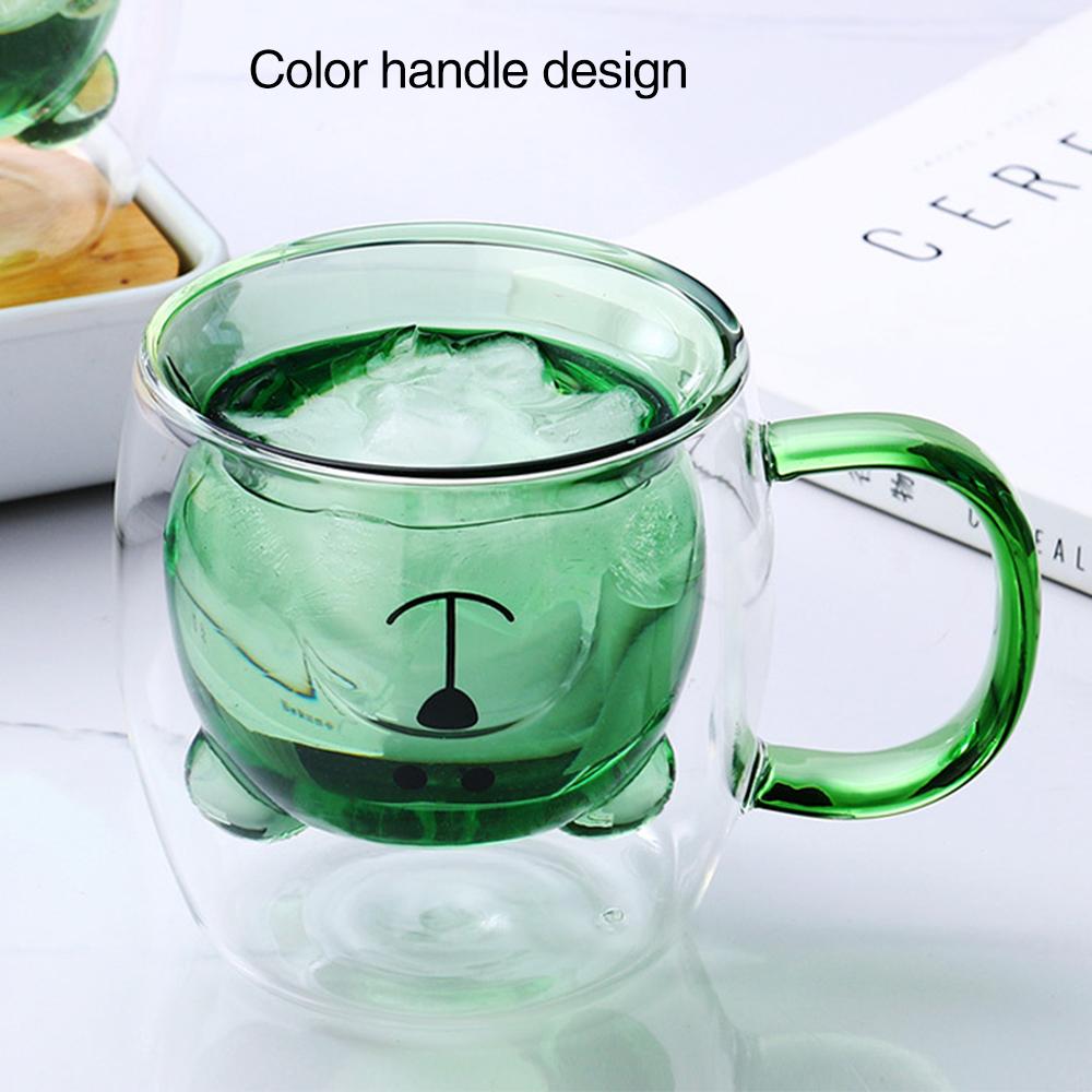 Cup Cute Bear Animal Double Wall Glass Coffee Mug With Handle Glass Milk Mug Coffee Cup For Kids Christmas Gift 250Ml Glass