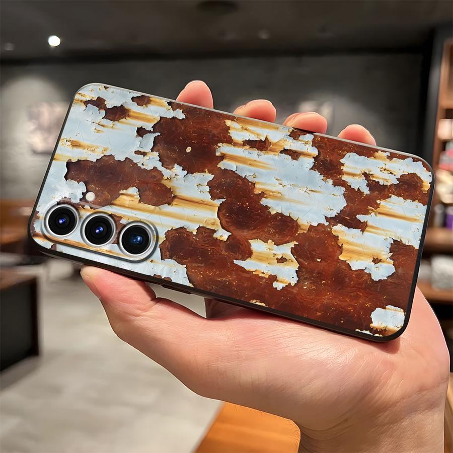 Retro Rust Design Case for Samsung Galaxy S25 Edge S20 S21 FE S24 Plus S23 Ultra Black Soft Phone Cover