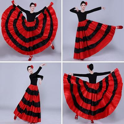 Satin Belly Dance Costumes Big Swing Paso Doble Dance Dress Spanish Flamenco Skirt  for Women