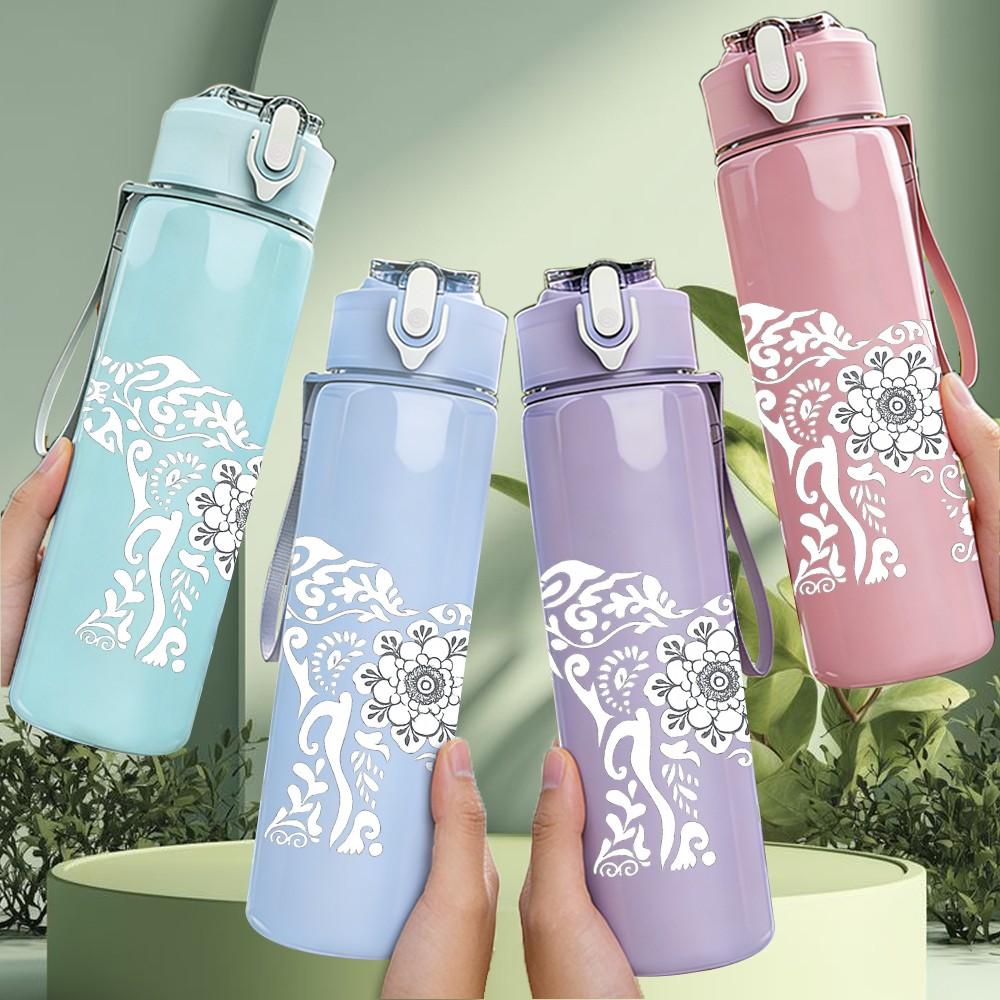 1PC Elephant Mandala Line Art Print 750ml Color Plastic Sports Water Bottle Leakproof Flip Straw Lid Suitable for Sports Office Home Use