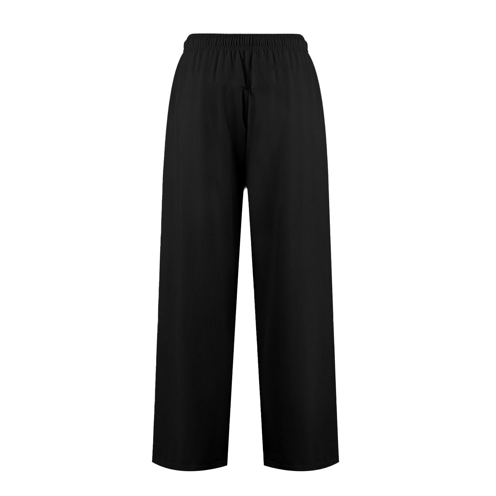 Женские однотонные свободные повседневные брюки для фитнеса с высокой талией и карманами — фото 4