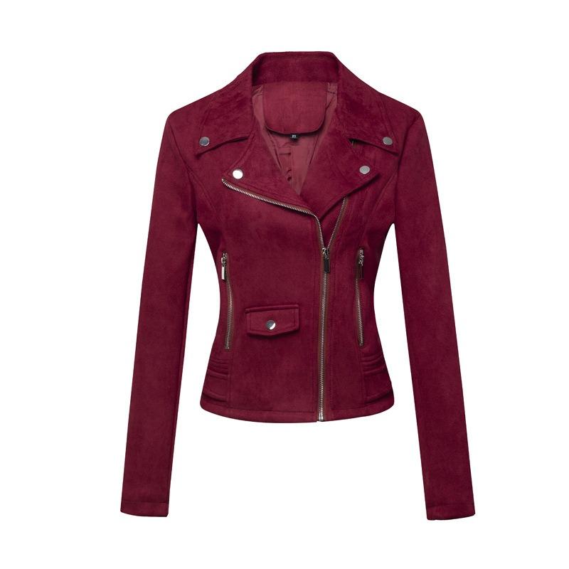 New Women's Motorcycle Jacket, Women's Leather Jacket Short, Slim Suede Leather Jacket Women's