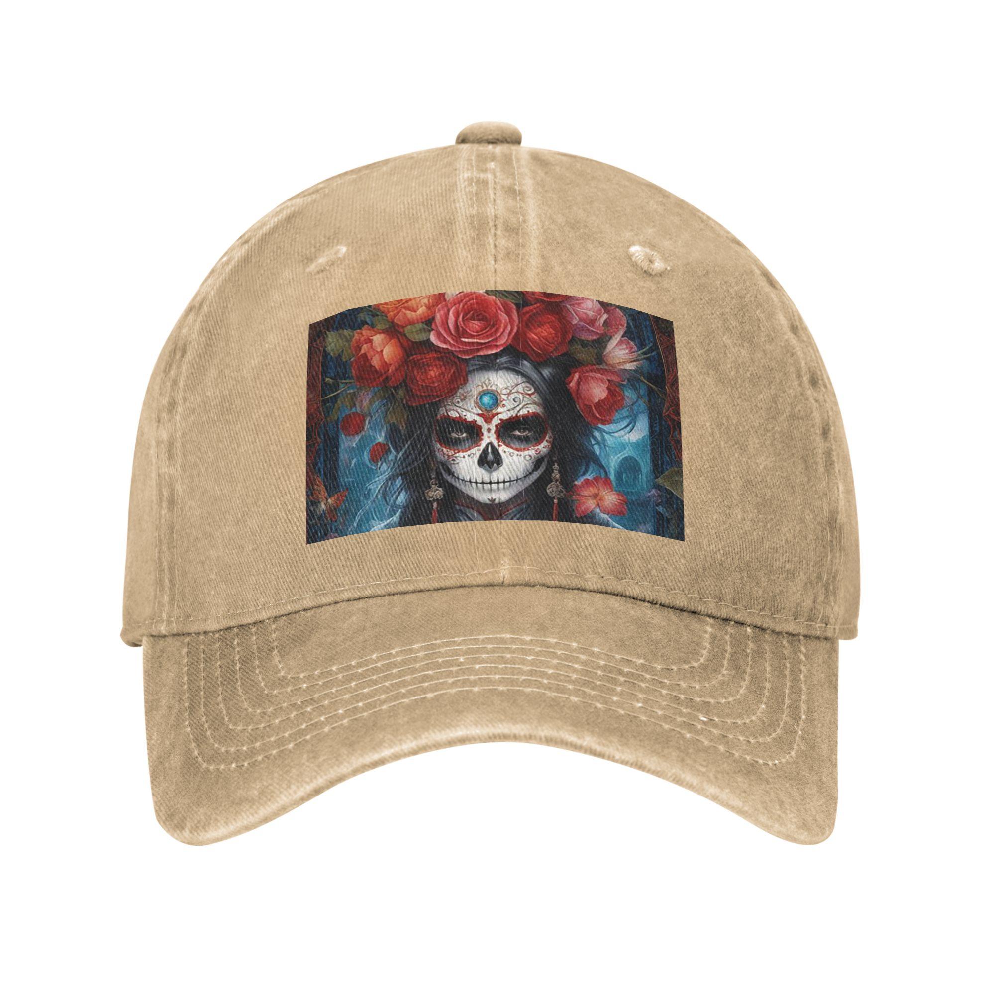 

Mexican Catrina Sugar Skull Lady Denim Cap Casual Baseball Caps Adjustable Hat Summer Unisex Baseball Hats One Size