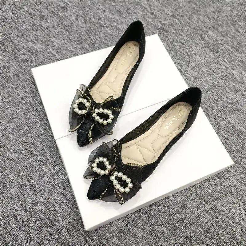 Pearl Pointed Toe Woman Flats With Heel Bow Bridesmaid 39 Beau Today On Promotion Korean Style Wholesale Stylish Shoes for Women