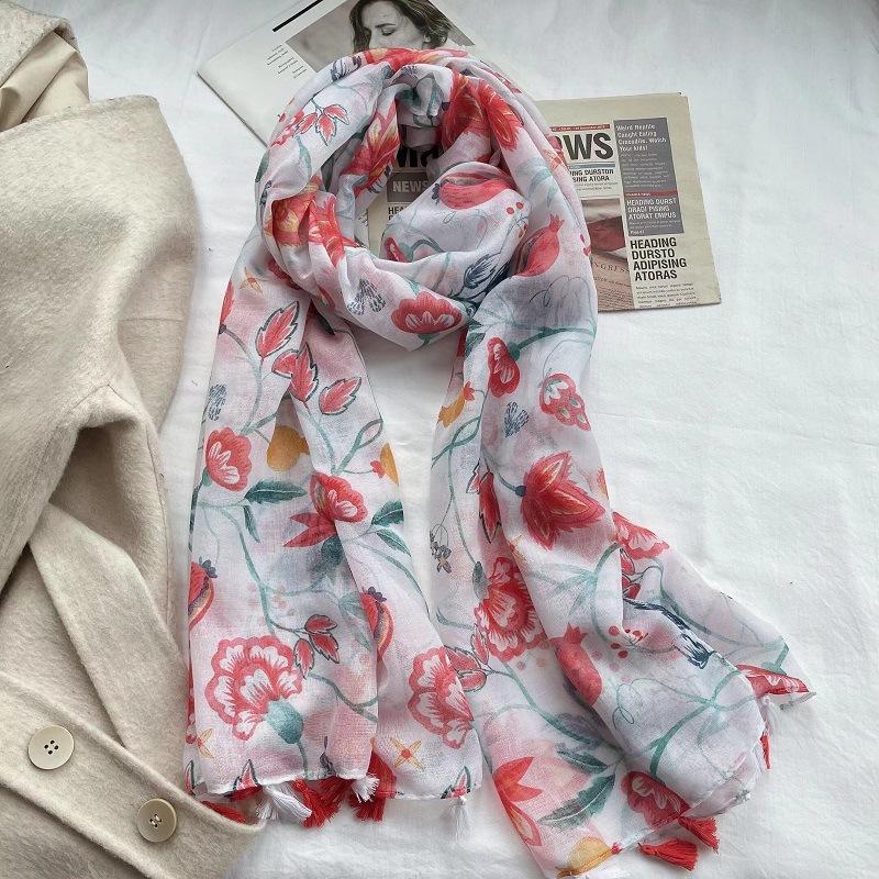

Spain Luxury Fashion Lovely Floral Tassel Viscose Shawl Scarf Lady Print Pashmina Stole Wrap Snood Bufandas Muslim Hijab