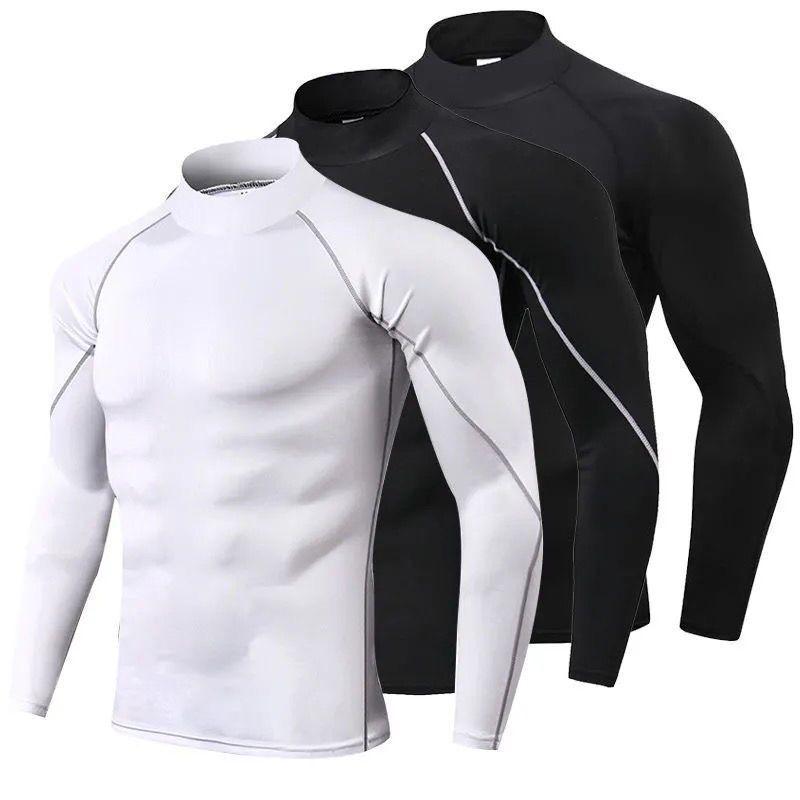 Men's Long Sleeve High Neck Sport Bodysuit - Quick-Dry High Elastic Fitness Training Base Layer Top