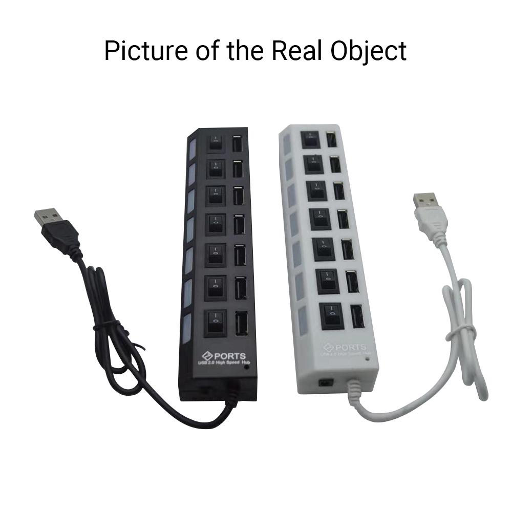 7 Ports USB Hub Splitter with On/Off Switches Long Cord for Laptop Desktop PC Computer Data Transfer