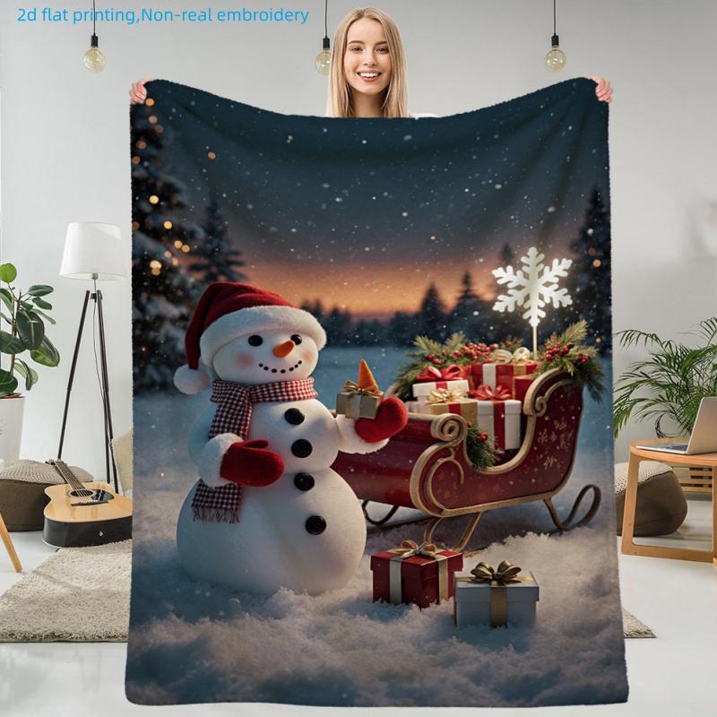 1pc Christmas Snowman Print Blanket, Holiday Gift Theme, Multi-Size Available, Suitable for Living Room, Bedroom, Study, Office, Outdoor Gatherings