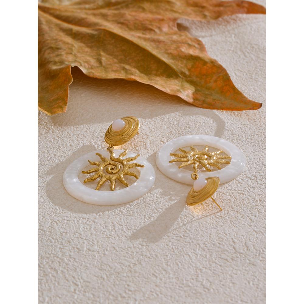 Eetit Gorący Styl Metalowe Słońce Okrągłe Akrylowe Wiszące Kolczyki Modne Stal Nierdzewna Amulet Codzienna Biżuteria Akcesoria do Uszu