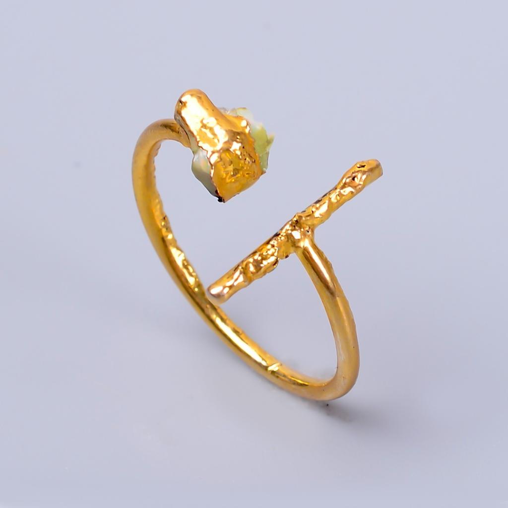 Ethiopian Opal Stone Gold Plated New Electroformed Elegant Eternity Ring Jewelry V-61