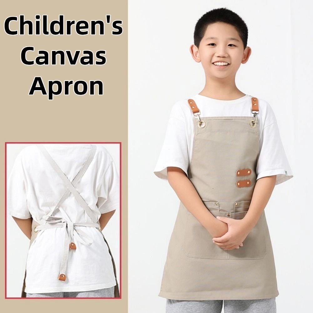 Minimalist Children's Canvas Apron Solid Color Lightweight Kids Cooking Apron Oil-proof Waterproof Kids Chef Costume