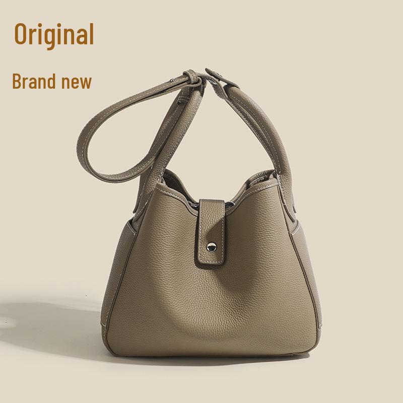 Genuine Leather Women's Soft Bucket Bag - Unique Style & Solid Color Handbag