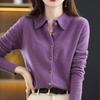 Women's Wool Knit Cardigan Jacket Loose Polo Collar Sweater Outer Solid Color Button Knit Shirt Pullover Korean Autumn Winter T-shirt